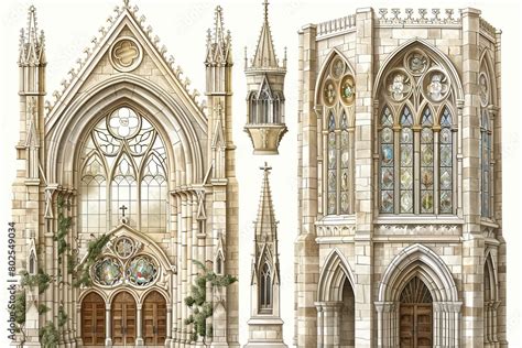 Gothic Architectural Icons Pointed Arches Ribbed Vaults Stained