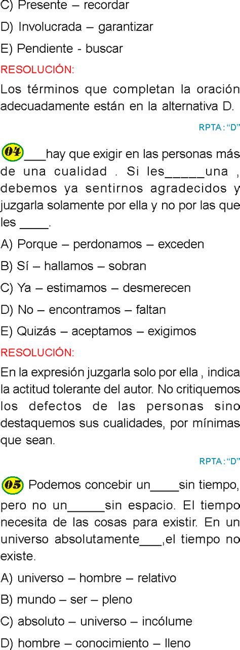 Oraciones Incompletas Prueba Villarreal Ingreso Universidad Desarrollada