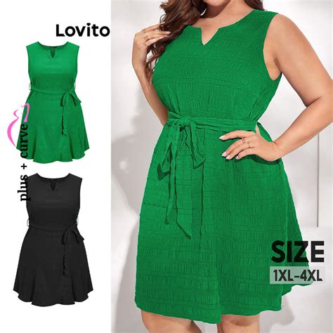 Lovito Women Boho Plain Plus Size Dress Lbe Shopee Philippines