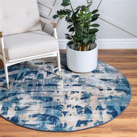 Navy Blue 5 X 5 Ethereal Round Rug Navy Blue Area Rug Blue Area