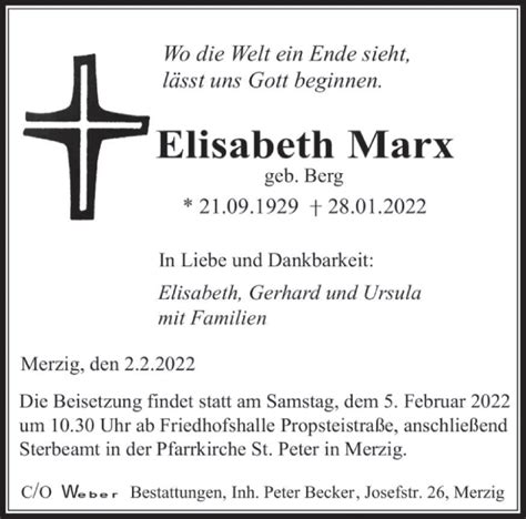 Traueranzeigen Von Elisabeth Marx Saarbruecker Zeitung Trauer De