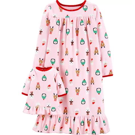 Toddler Girl Carter's Christmas Fleece Nightgown & Matching Doll Nightgown Set