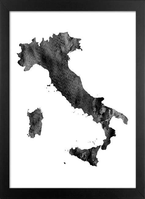 Italy Map Print Italy Silhouette Digital Map Watercolor Black | Etsy