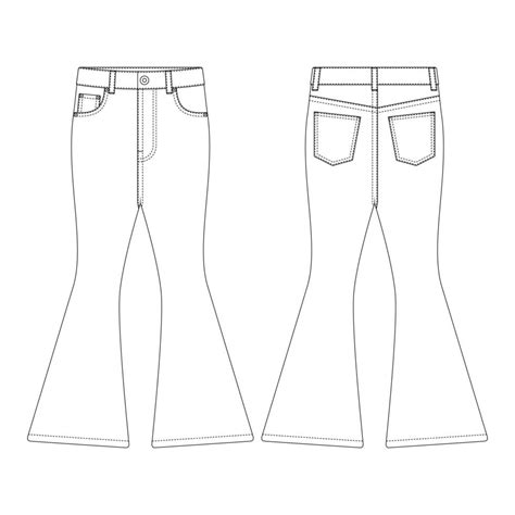 Template Flared Jeans Vector Illustration Flat Design Outline Clothing 5149209 Vector Art At