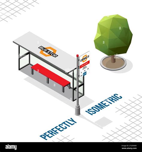 Isometric Bus Stop Facing Left With A Tree Isolated On A White