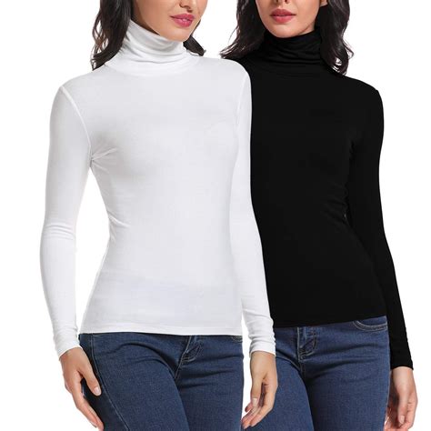 Anyfit Wear 2 Packs Long Sleeve Mock Turtleneck Stretch Slim Fitted Layer Basic Tee Tops Black