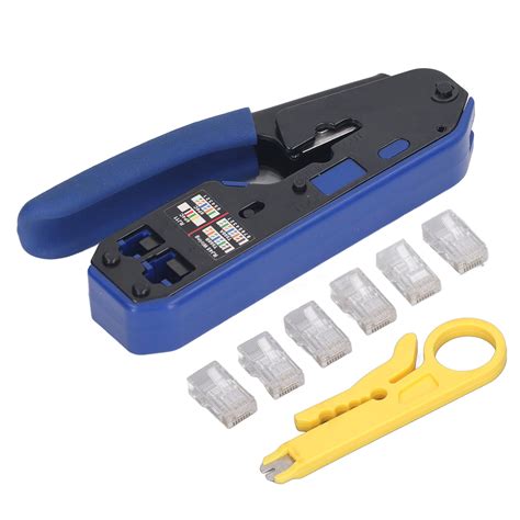 Rj45 Crimping Tool Kit Network Cable Ethernet Jack Pass Through Crimper