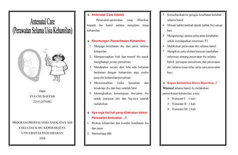 Leaflet Antenatal Care Oleh Eva Chudaefah 220112070082 Program