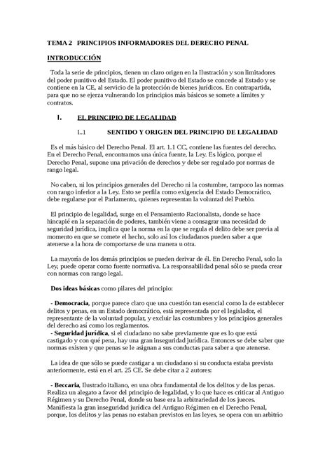 Tema 2 Principios Informadores Del Derecho PenalintroducciÓn Toda L Apuntes De Derecho Penal