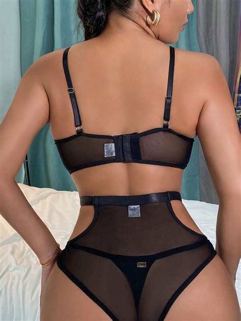 Ensemble de lingerie découpé avec tulle push up Mode en ligne SHEIN