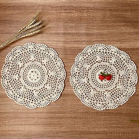 Hannyboo Handmade Crochet Cotton Lace Doilies 2 Pack 12inch Round Table Placemats