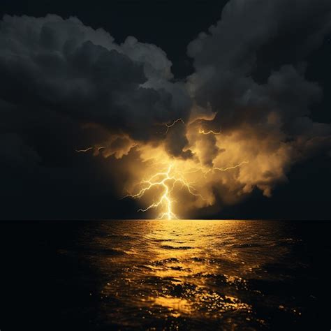 Premium Photo A Lightning Bolt Is Seen Above The Water