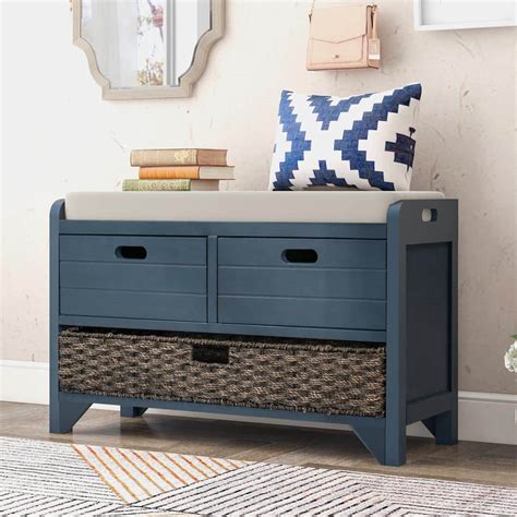 Harper Bright Designs Navy Blue Storage Bench With Removable Basket