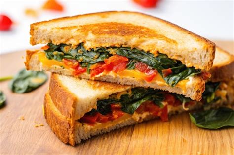 Sándwich vegano de queso asado cortado por la mitad Foto Premium