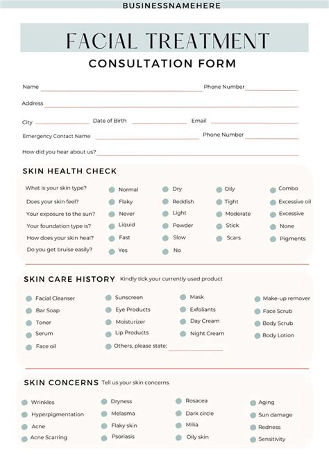 EDITABLE Facial Consultation Form Client Intake Form Client Consent