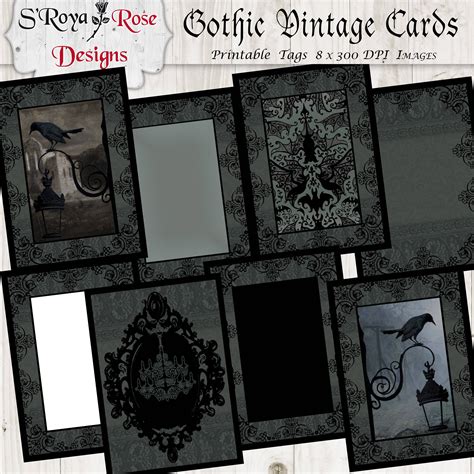 Gothic Vintage Cards Printable Stationary Diy Kit Vintage Etsy