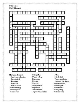 D accord 2 Unité 6 Leçon A Crossword by jer520 LLC TPT