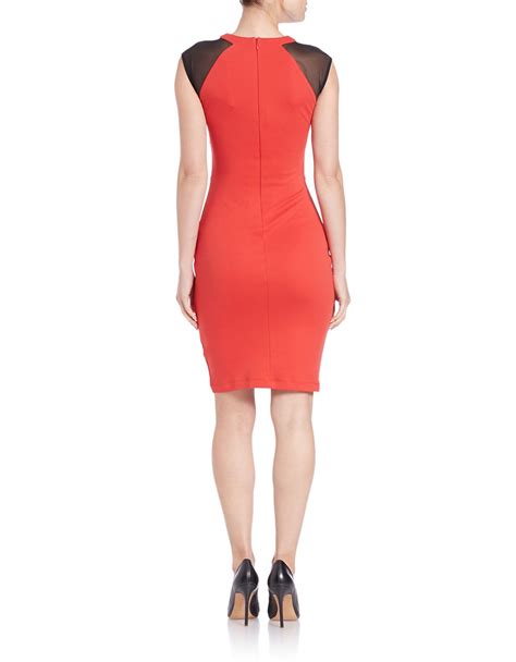 French Connection Red Mesh Accented Sheath Dress Lyst