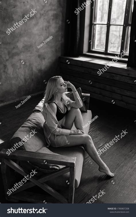 Sexy Beautiful Blonde Posing Black Lingerie Stock Photo Shutterstock