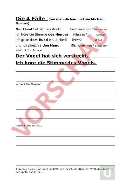 Arbeitsblatt 4 Fälle Deutsch Grammatik