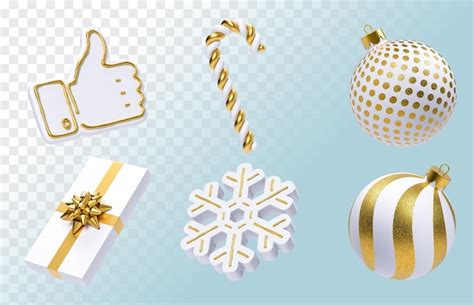 Premium Psd White And Gold Christmas Ornaments Set Of Festive