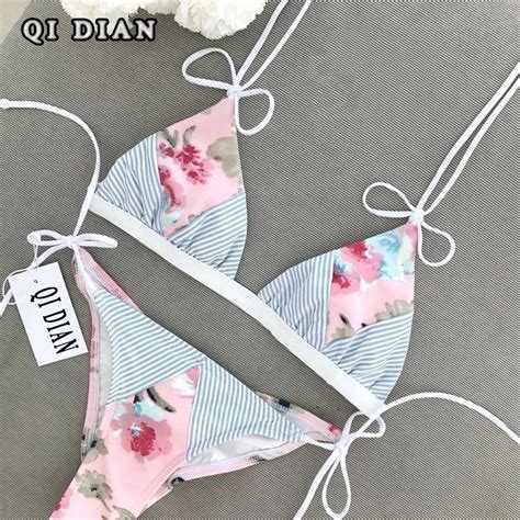 Qi Dian Patchwork Bikini Set Women Swimwear Bandage Swimsuit Sexy