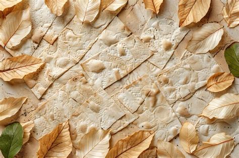 Premium Photo Matzah With Texture Of Dried Leaves Decoupage Collage