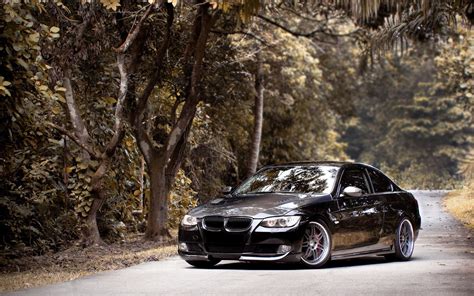 Black Sedan Car BMW Road Trees HD Wallpaper Wallpaper Flare