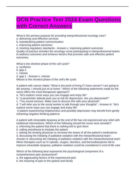 OCN Practice Test 2024 Exam Questions with Correct Answers - MSN 570