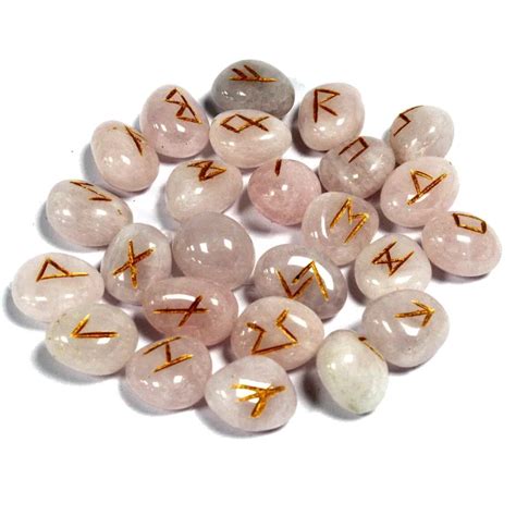 25 Runes en Quartz rose et pochon Vente de Minéraux en ligne