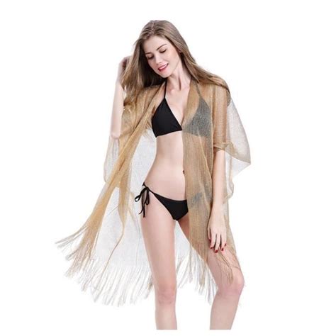 Beach Cover Up Bikini Maillot De Bain Sheer Mesh Metallic Sparkle Tunique Maillots De Bain Wrap