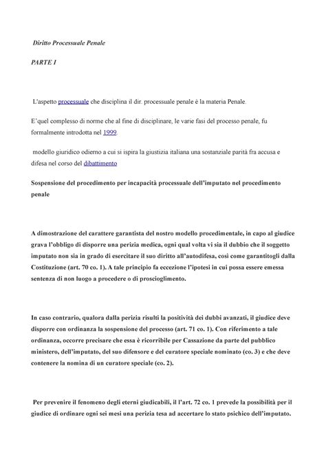 Proc Pen Riassunto Compendio Diritto Processuale Penale Parte I L