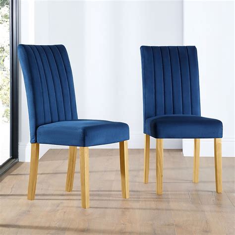 Salisbury Dining Chair Blue Classic Velvet And Natural Oak Finished