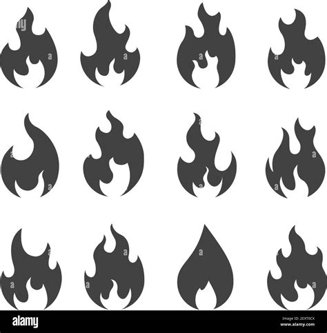 Siluetas De Fuego Simple Fuego Negro Contorno Llamas Fuego Iconos