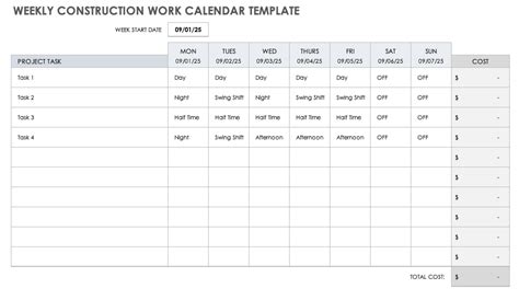 Free Construction Calendar Templates | Smartsheet