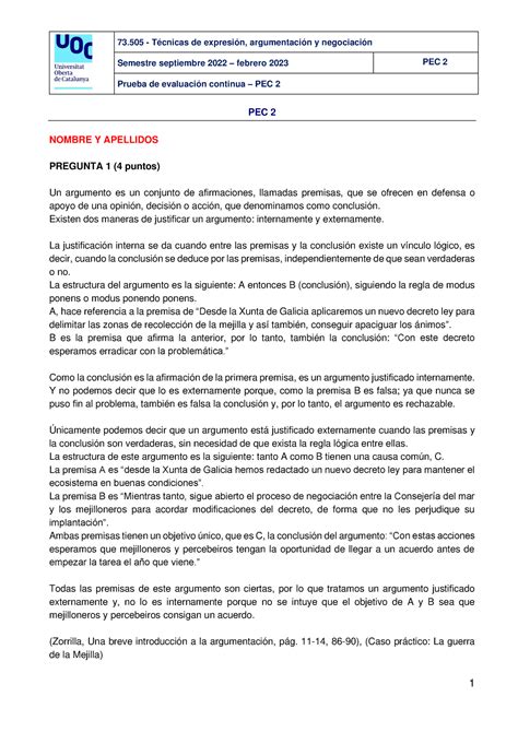 Pec2 tean 2022 2023 73 Técnicas de expresión argumentación y