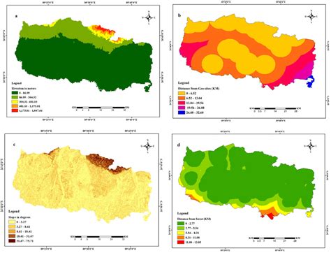 Thematic Layers Of A Elevation B Distance From Geo Site C Slope