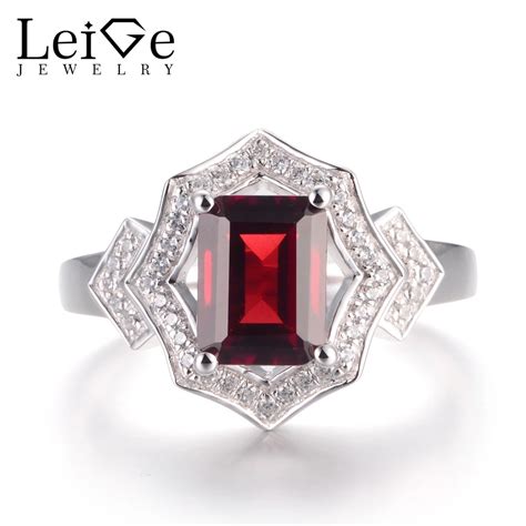 Leige Jewelry Natural Red Garnet Rings Wedding Rings January Birthstone