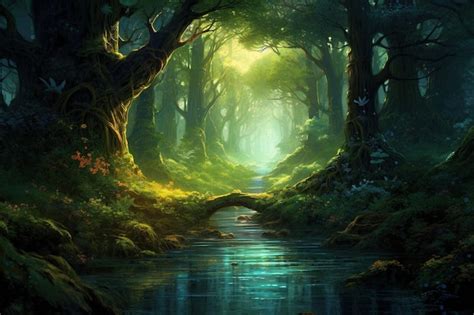 Premium AI Image | Fantasy landscape with fantasy forest