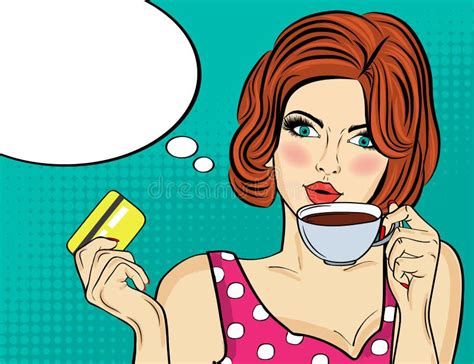 Pop Art Woman With Coffee Cup Stock Vector Illustration Of Poster Female 128398382