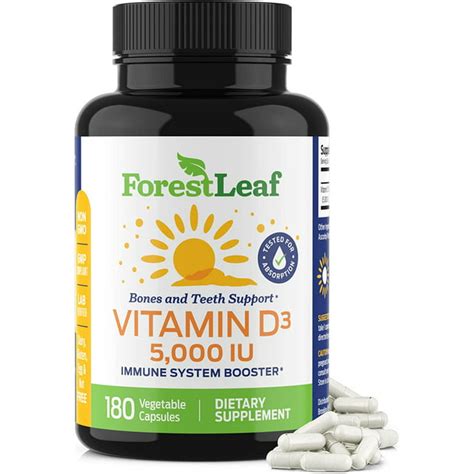 Forest Leaf Vitamin D3 5000iu Bone Strength And Immune Support Gluten Free 180 Capsules