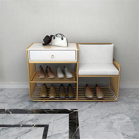 White Storage Entryway Bench Upholstered Modern Bench With Drawer