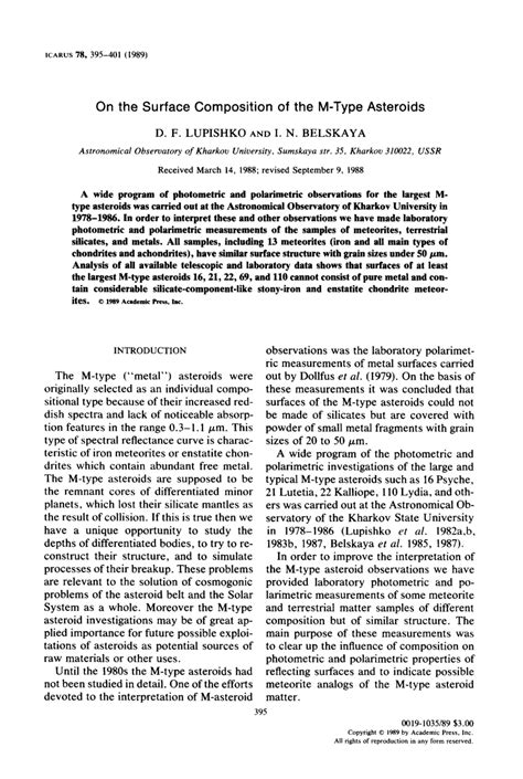 (PDF) On the surface composition of the M-type asteroids