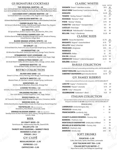 Menu at The Bistro at Gervasi Vineyard restaurant, Canton, 55th St NE ...