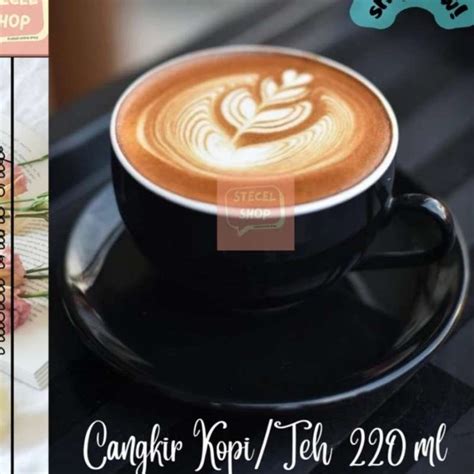 Jual Cangkir Hitam Tatak 6 Set Tea Cup Saucer 220ML Gelas Gagang