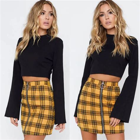 Skirts Women Plaid Tartan Zip Mini Skirt Lady High Waist Bodycon Above