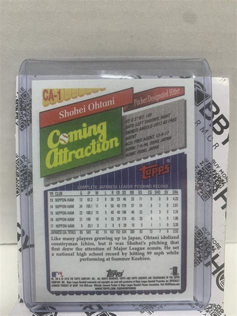 2018 Topps Archives Shohei Ohtani Coming Attraction Insert Rookie Card