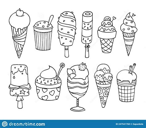 Cute Set Of Tasty Cartoon Ice Cream Stock Vector Illustration Of