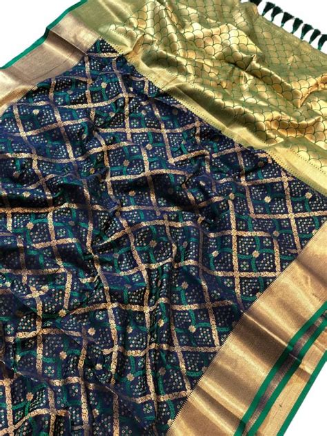 Banarasi Silk Saree With Pure Special Weave Bandhej Patterns Zari