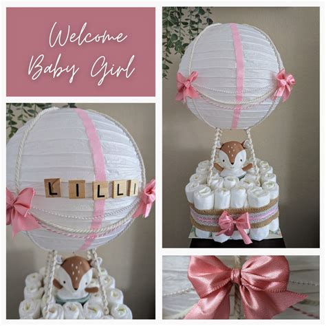 Diaper Cake Hot Air Balloon Girl Etsy